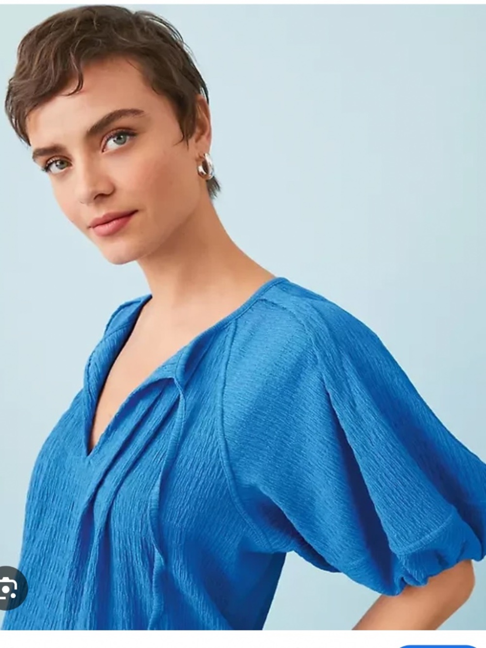 Loft Lantern Sleeve Tie Neck Top Bright Blue Size Small, Brand New with Tags